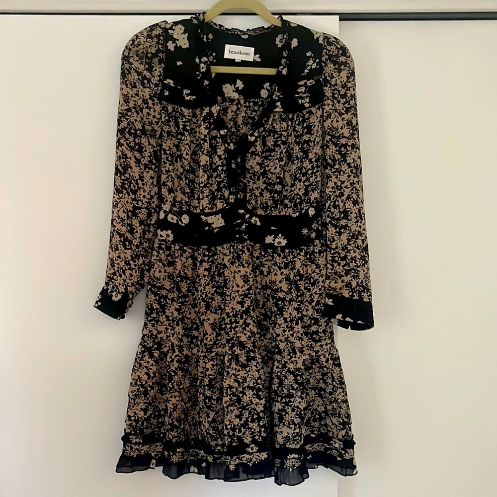 Heartloom mini dress - black and light beige floral pattern, great condition.